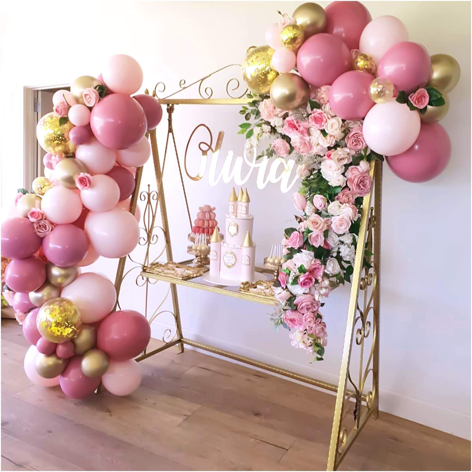 DIY Balloon Garland Cake Topper Confetti Birthday Wedding Decor BLACK GOLD