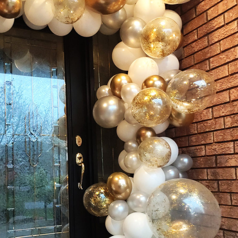 Gold Confetti and White Balloon Garland Arch DIY Kit for Anniversary ...